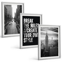BILDER SET 3er Set - 40x60 cm Silberner Rahmen - Inspiration für Schwarz-Weiß-Darstellungen von Stadtstraßen - Silberfarben, Kunststoff (40/60cm) - TULUP