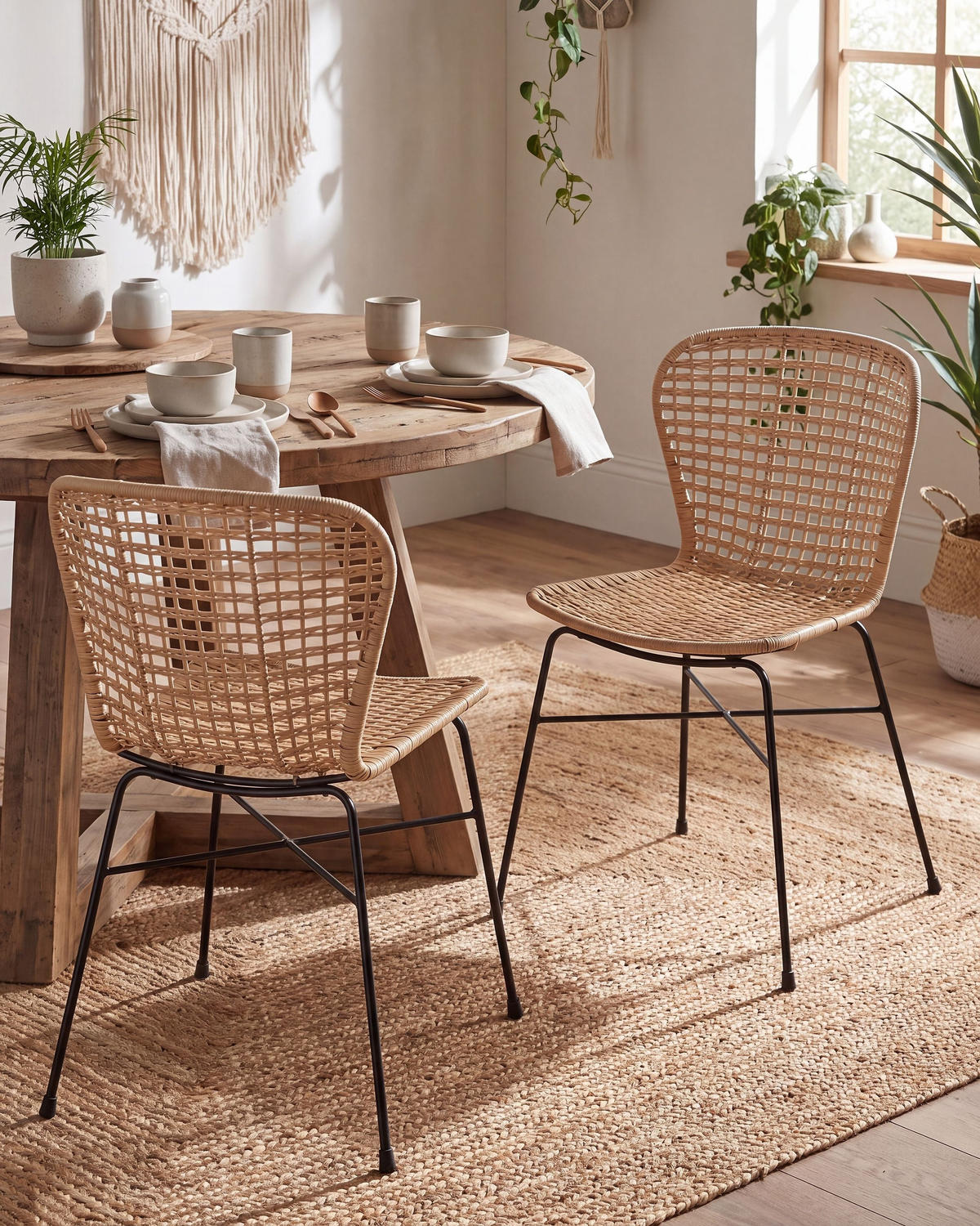 RATTAN SZÉK 2 darabos Szett Rattan Bézs Elfros - bézs/barna, természetes anyagok/fém (56/83/49cm) - Beliani