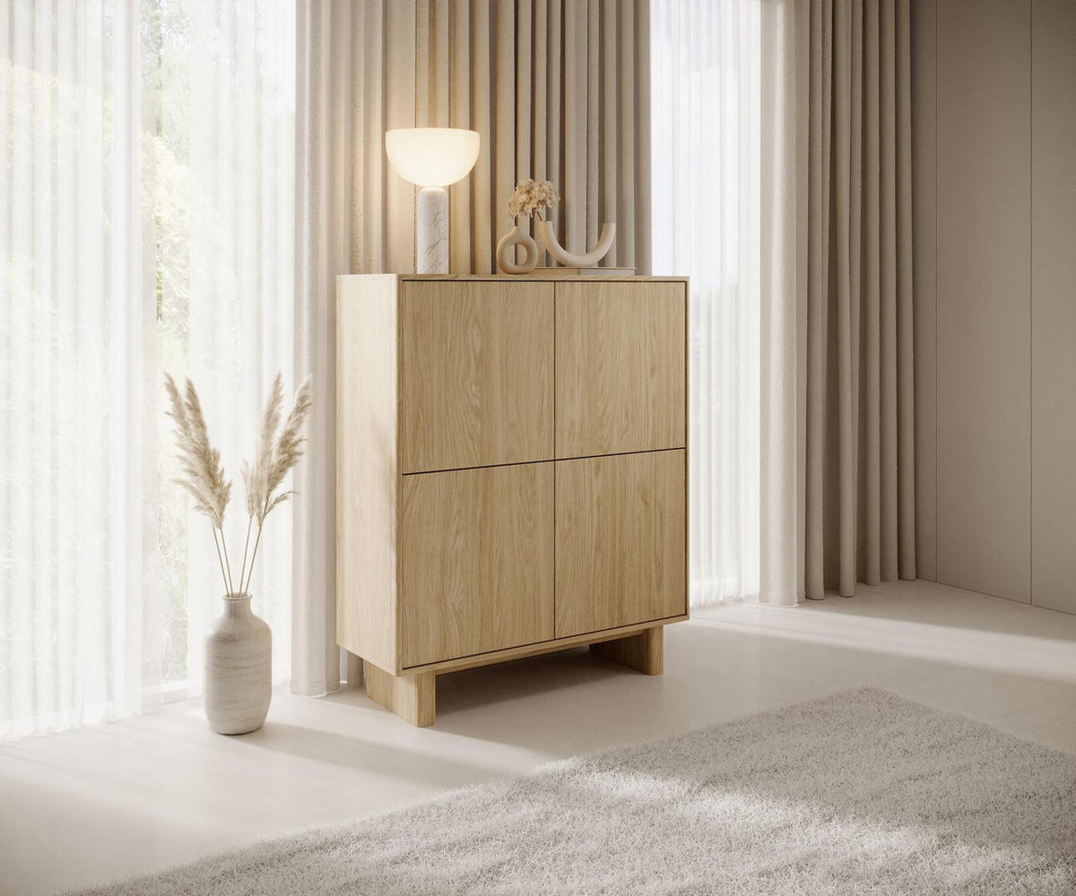 KOMMODE Buna Eiche, viertürige Highboard - Eichefarben, Holzwerkstoff (104/124/38cm) - Bettso