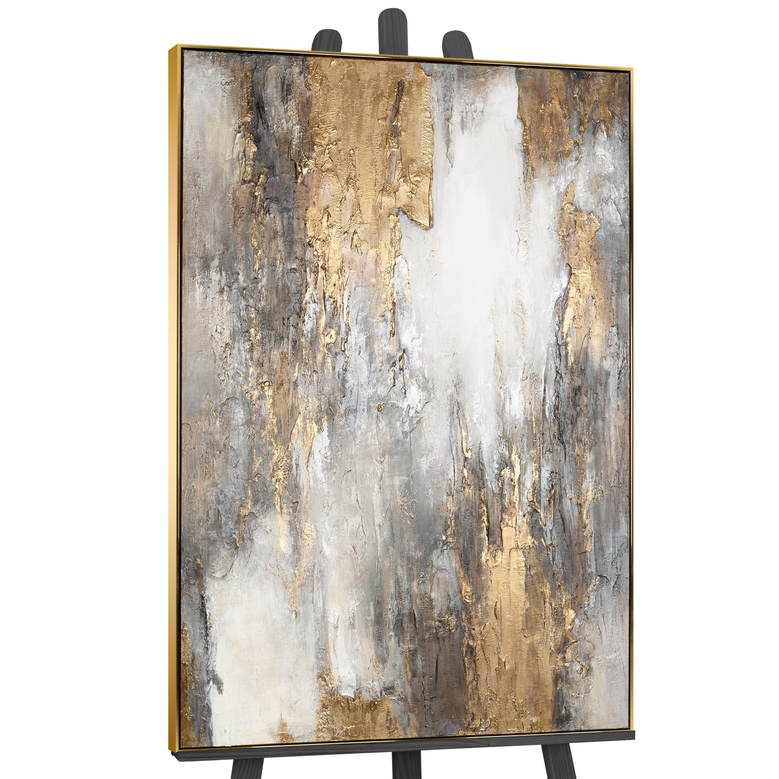GEMÄLDE Sanfter Zeitfluss Schattenfugenrahmen Gold 120x80 cm - Goldfarben, Holz (120/80cm) - YS-art gallery