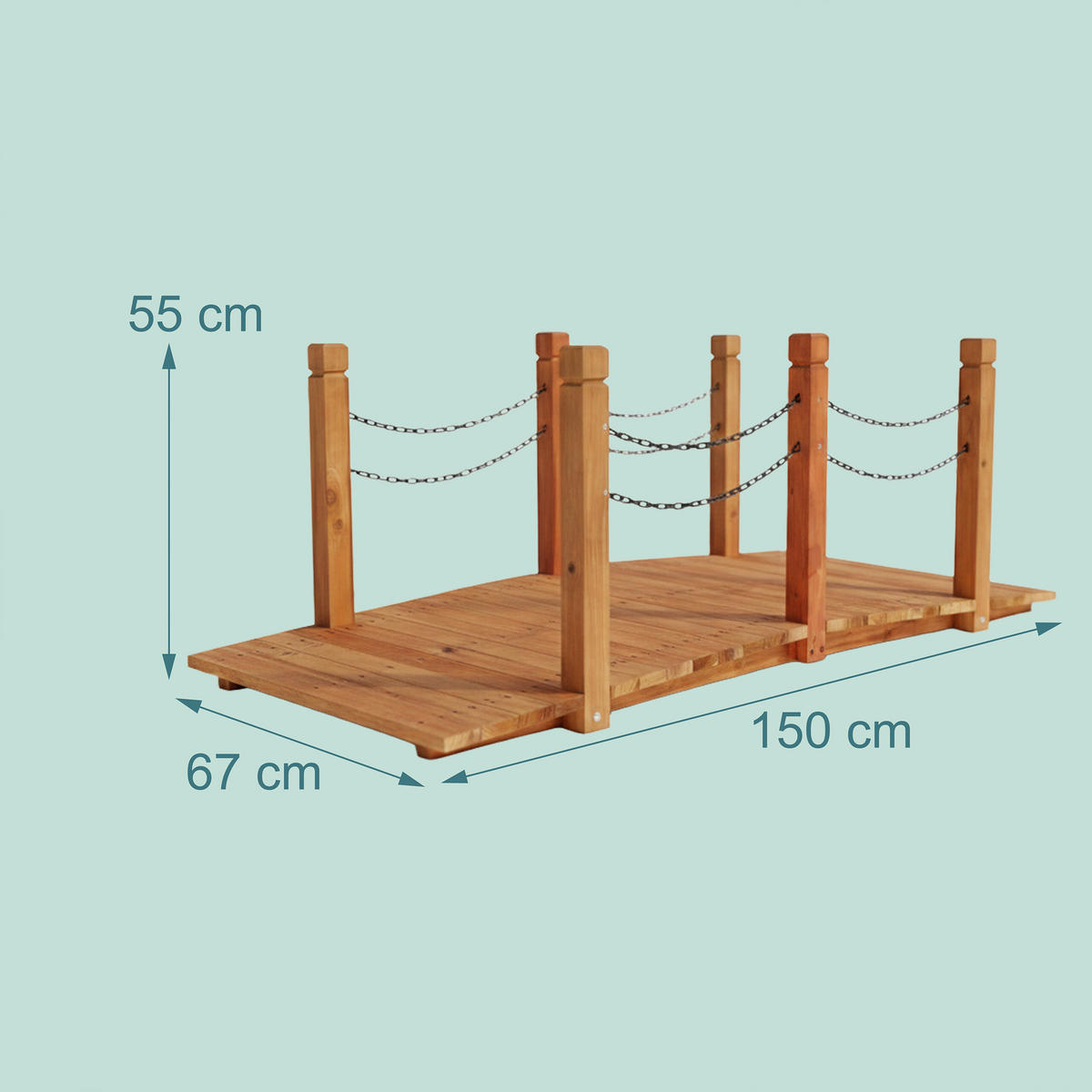 GARTENBRÜCKE Orange Tannenholz Eisen mit Ketten - Orange, Holz/Metall (67/150/55cm) - Relaxdays