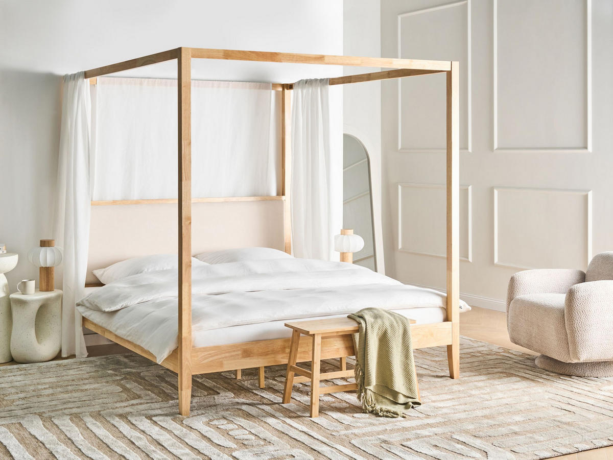 HIMMELBETT Holz 180/200 cm Hellbraun Haillicourt - Hellbraun/Beige, Holz (180/200cm) - Beliani