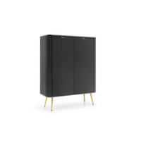 KOMMODE ZOVA - K-103, mit 6-Regalen, Metallfüße 103x39x129 cm SCHWARZ - Goldfarben/Creme, Holzwerkstoff/Kunststoff (103/129/39cm) - DomoHome