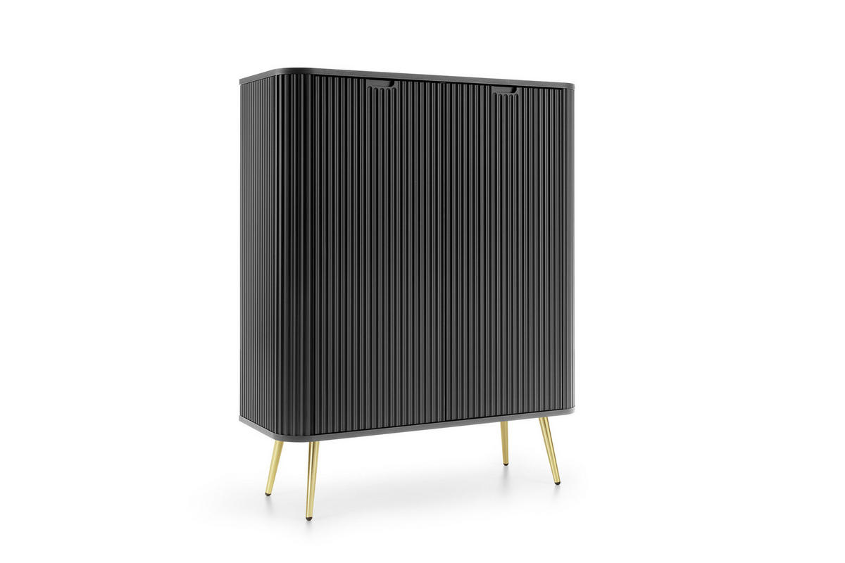 KOMMODE ZOVA - K-103, mit 6-Regalen, Metallfüße 103x39x129 cm SCHWARZ - Goldfarben/Creme, Holzwerkstoff/Kunststoff (103/129/39cm) - DomoHome