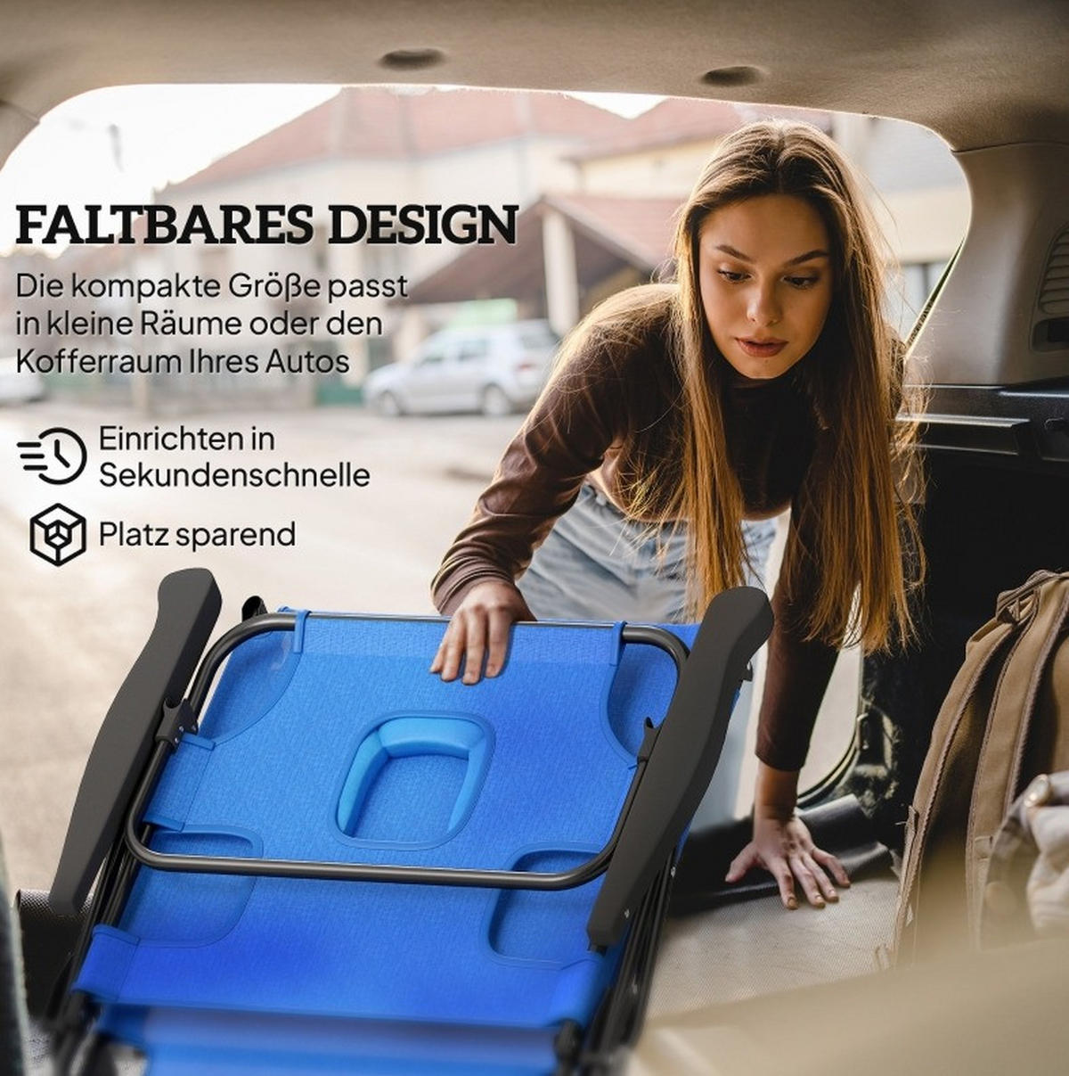 SONNENLIEGE aus Polyester 72x194x31 cm in Blau mit klappbar - Blau, Textil (72/31/194cm) - Modfu