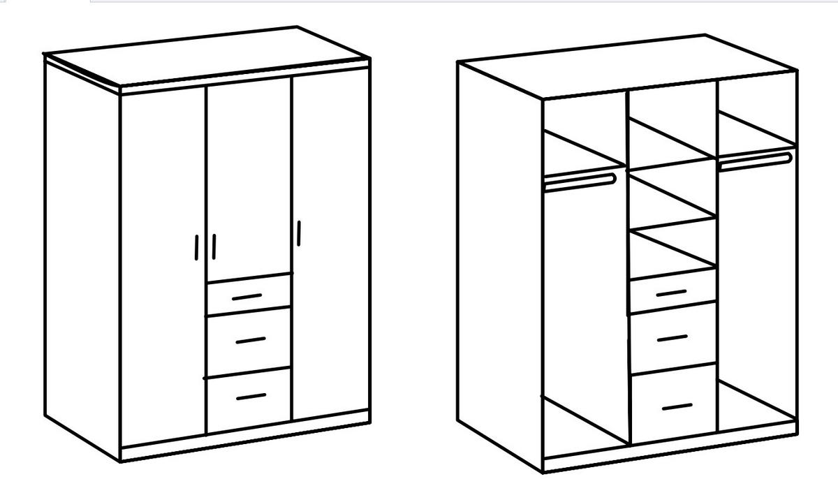 KLEIDERSCHRANK Cariba in Eiche San Remo und Graphit - Drehtürenschrank 3 türig - Braun, Holzwerkstoff (135/199cm)