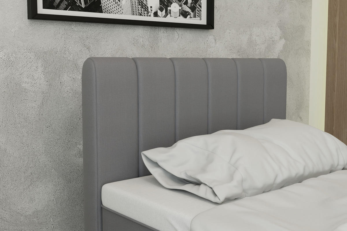 BOXBETT AVALON 100 x 200 cm mit Bettkasten und Topper - Dunkelgrau - Dunkelgrau, Holz - Panda Möbel