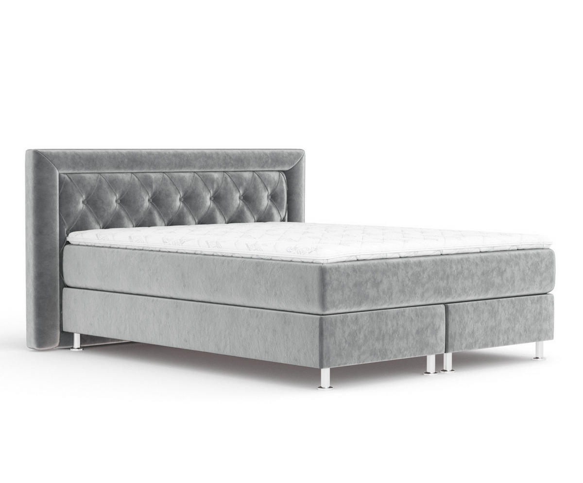 BOXSPRINGBETT Lavello Grau 200/200 cm mit Latex-Topper - Silberfarben/Grau, Holz/Holzwerkstoff (200/200cm) - Maison de Reve
