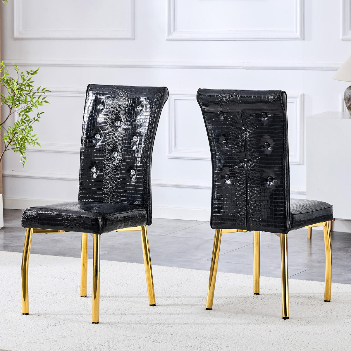ESSZIMMERSTUHL 2er-Set, Krokodiloptik, Kunstleder, Gold - Schwarz, Kunststoff (42/101/61.5cm)