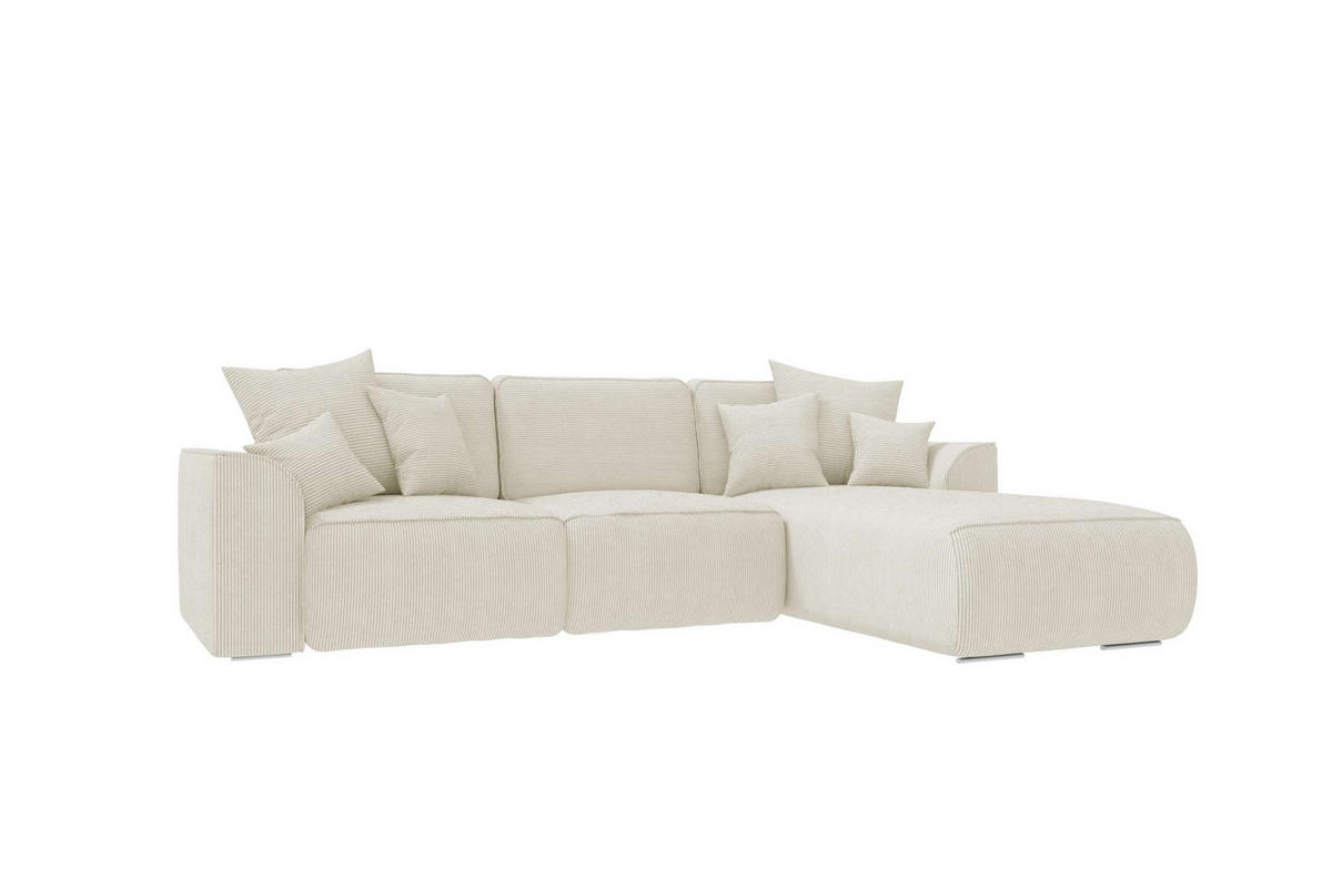 ECKSOFA GUSTO Cordstoff Creme Rechts inkl. Schlaffunktion - Chromfarben/Creme, Kunststoff/Textil (295/194cm) - 99rooms
