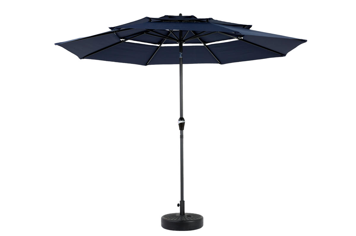 SONNENSCHIRM rund 300 cm in Marineblau mit Kurbel und Neigefunktion - Blau, Metall (294/294cm) - BEAOK