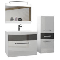 BADMÖBEL Badezimmer Weiß/ Silber, Glänzend - Weiß/Grau, Holz (100/81/40cm) - B BELINI GROUP