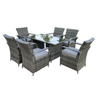 GARTENMÖBEL SET MIT RECHTECKIGEM TISCH UND 6 STÜHLEN Polyrattan Outdoor 6-Sitzer - Dunkelgrau/Grau, Glas/Kunststoff - Fimous