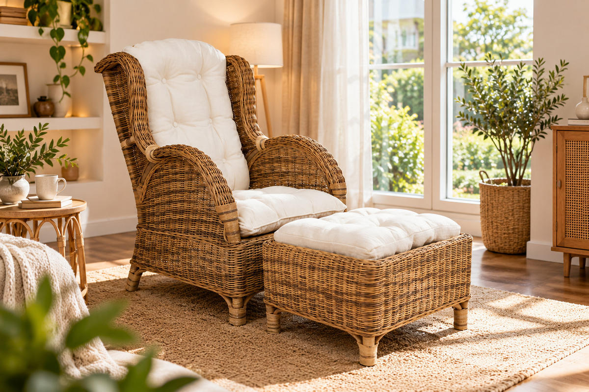 OHRENSESSEL mit Hocker - Braun, Holzwerkstoff (61/102/76cm) - Sedex