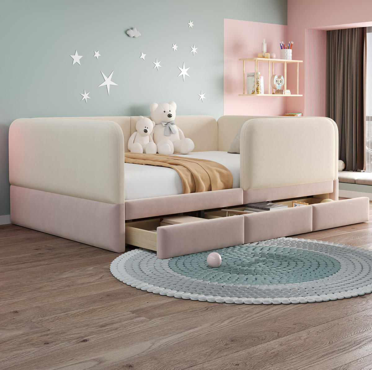 POLSTERBETT 140/200 cm aus Samt mit Stauraumschubladen, Beige/Rosa - Beige, Textil (140/200cm) - OKMYHOME