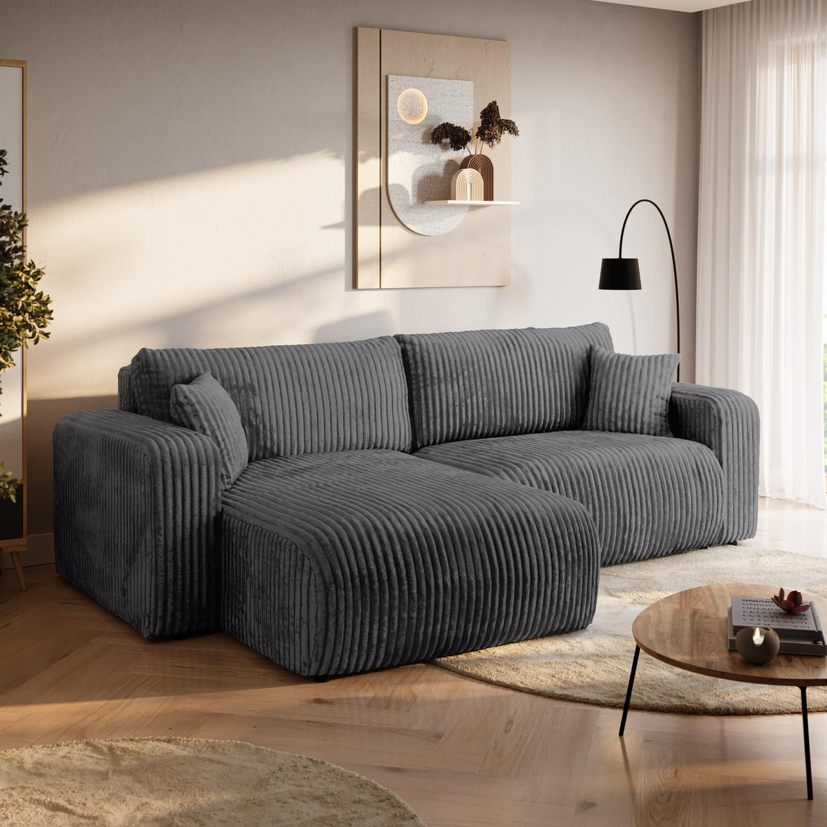 ECKSOFA mit Schlaffunktion TILIO Dunkelgrau - Dunkelgrau, Textil (244/148cm) - Bromarkt