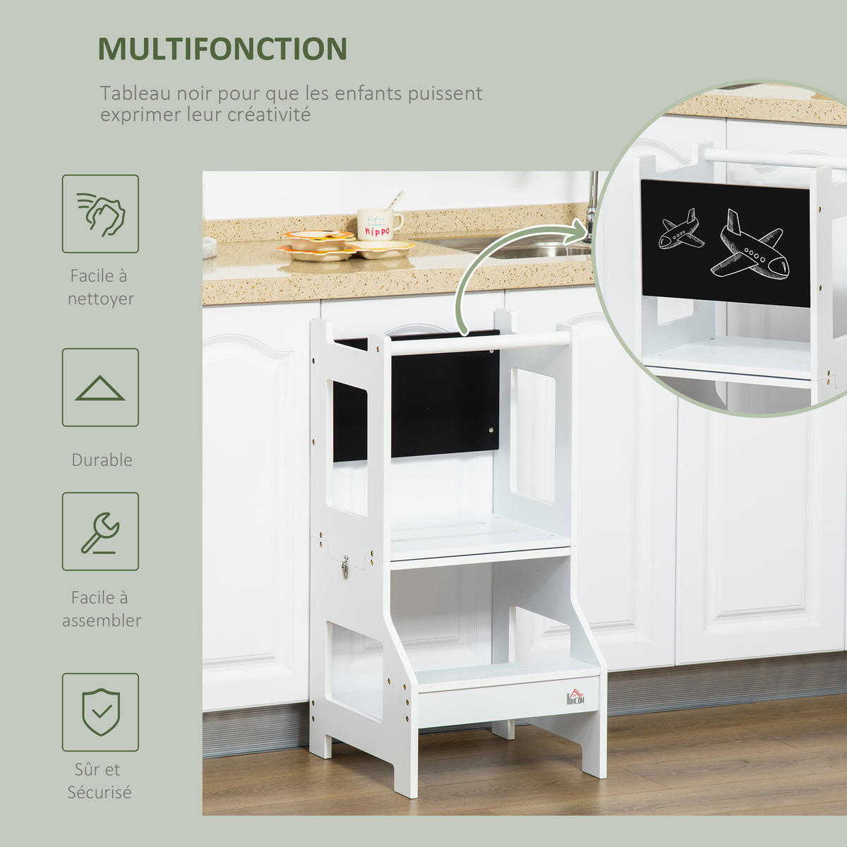 LERNTURM DE-17225 3-in-1 mit Tafel & Sicherheitsrand Weiß - Weiß, Holzwerkstoff (44/86/42cm) - ComfortXL