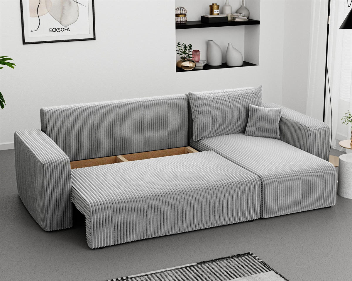 ECKSOFA Luna Mit Schlaffunktion - Hellgrau, Holzwerkstoff/Textil (145/248cm) - Fun Möbel