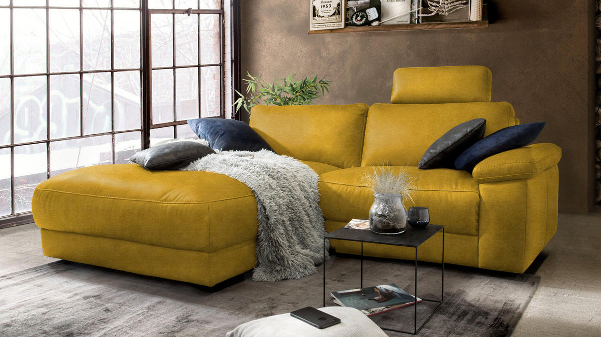 ECKSOFA MOTORISCH. RELAXFUNKTION LOLA Gold Webstoff - Goldfarben/Schwarz, Textil (233/178cm) - KAWOLA