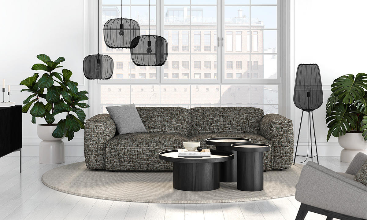 3-SITZER SOFA - Schwarz/Grau, Kunststoff/Textil (251/71/102cm) - home24