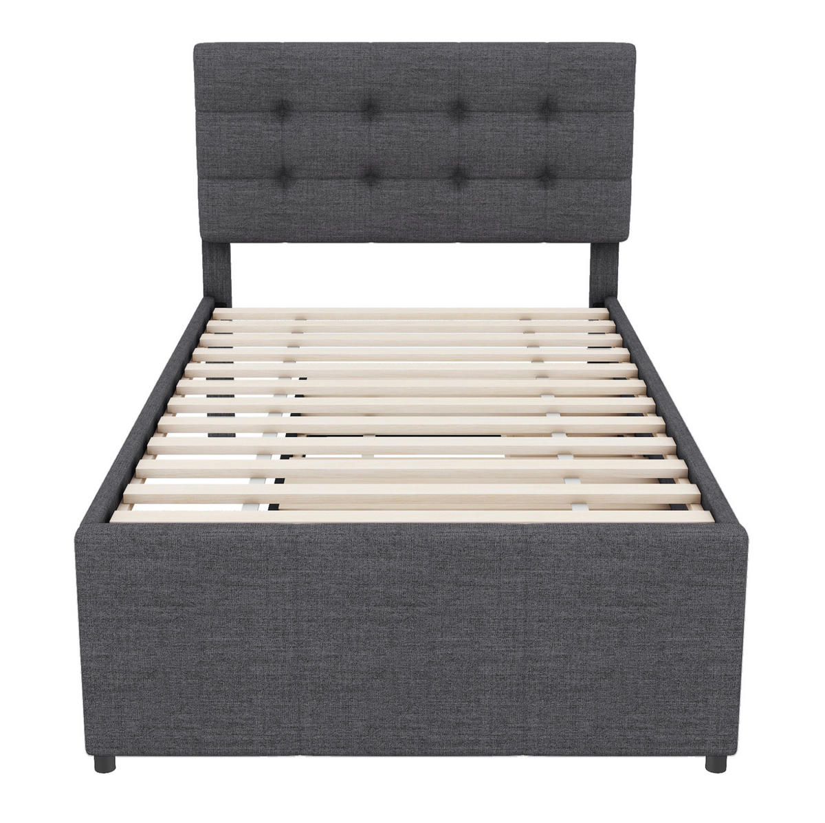 POLSTERBETT aus Leinen und MDF 90x200 cm Grau mit Ausziehbett, 3 Schubladen und verstellbarem Kopfteil - Grau, Textil (90/200cm) - IVMEU
