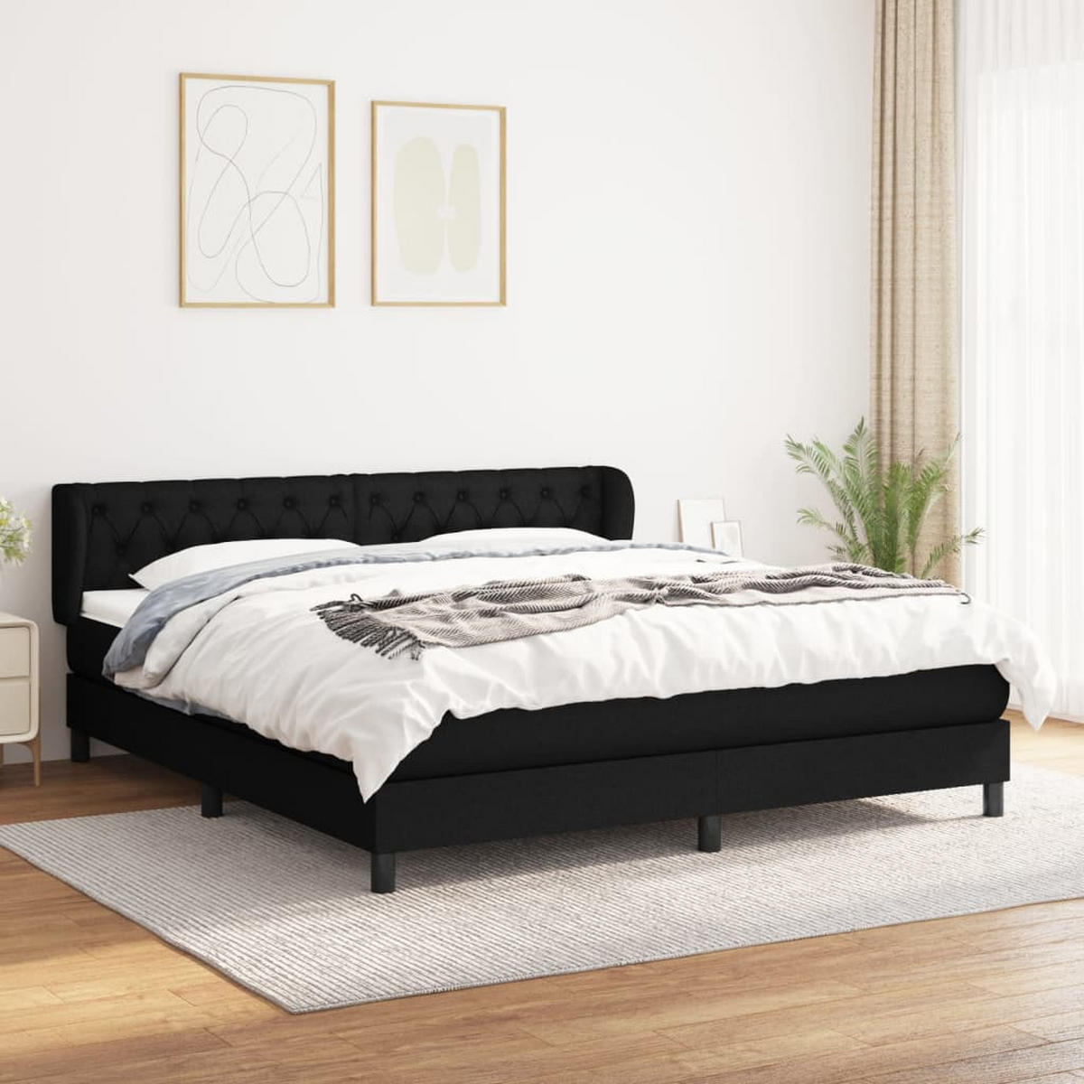 BOXSPRINGBETT Mit Matratze Schwarz 160/200 Cm Stoff - Schwarz, Textil (160/200cm) - vidaXL