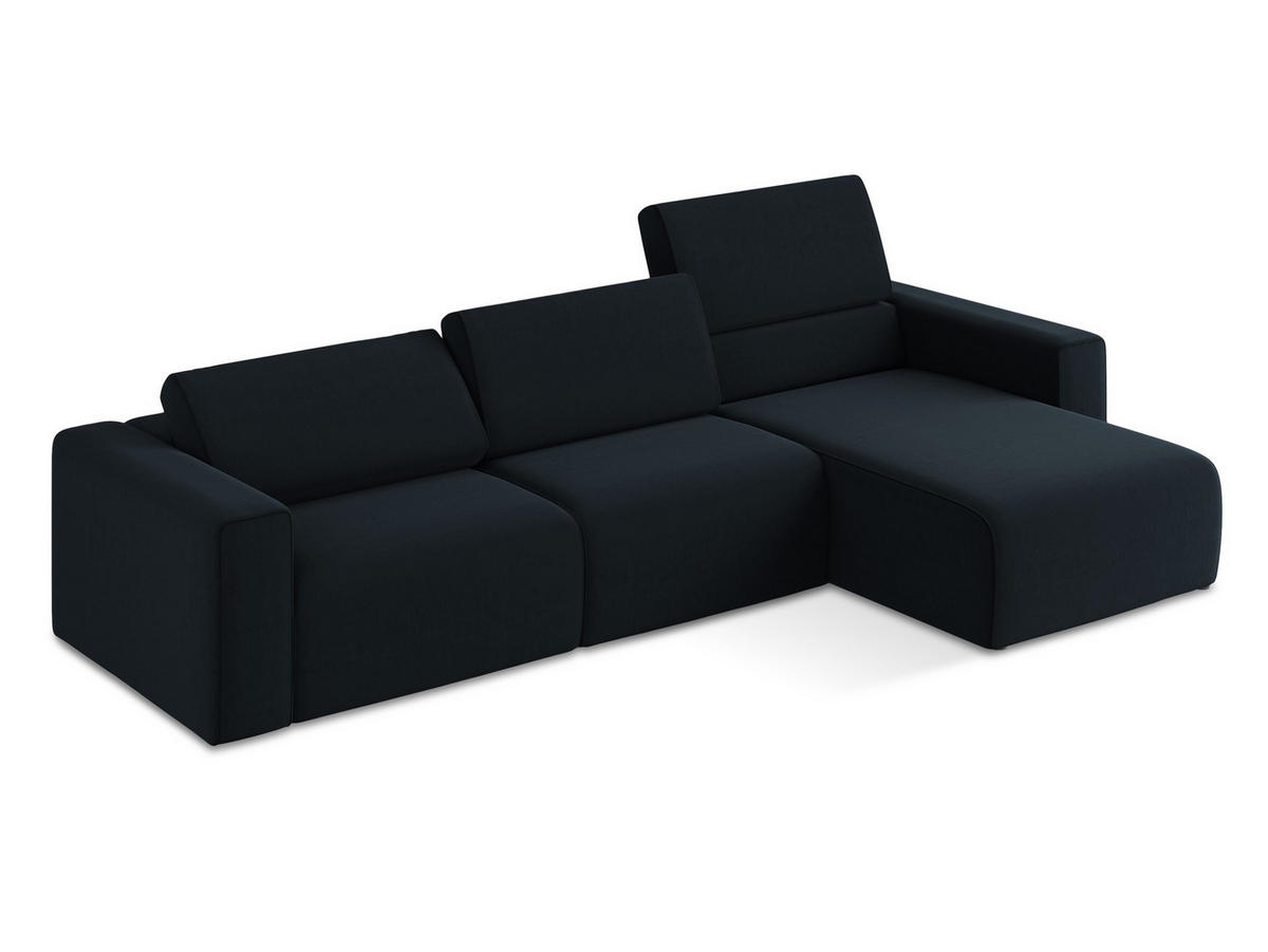 ECKSOFA Rechts Samt Stoff Blau - Blau/Schwarz, Kunststoff/Textil (314/167cm) - Makamii
