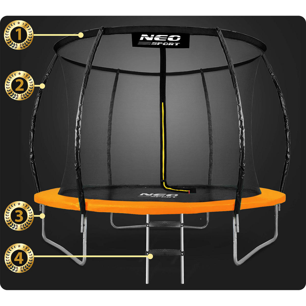 PROFILIERTES Gartentrampolin 10 ft/312 cm mit Innennetz - Orange, Metall (312/312cm)
