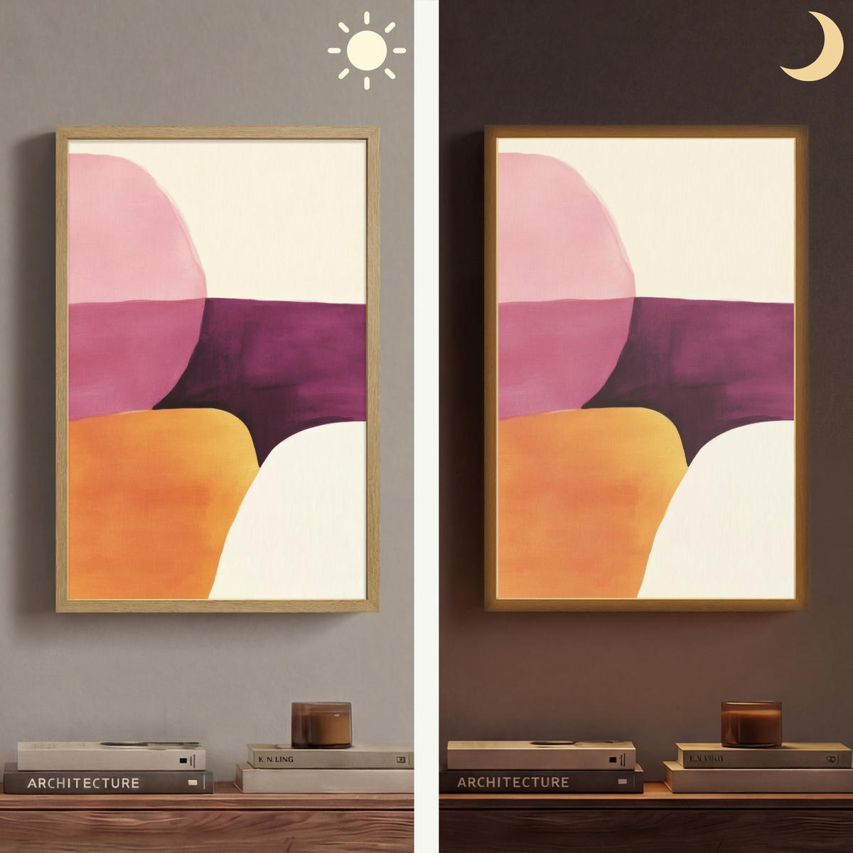 NÁSTĚNNÁ LAMPA S AKUMULÁTOREM Tvary - abstraktní - barevné 40x60 cm - růžová, kompozitní dřevo (40/60/8cm) - OnlyWow