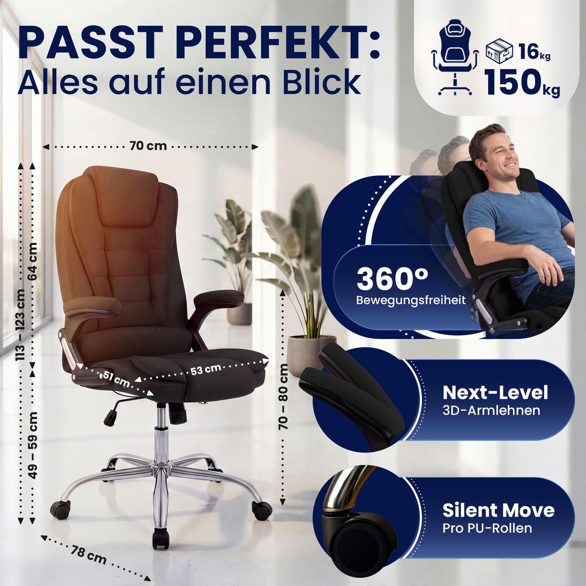 CHEFSESSEL Stoff Schwarz - Chromfarben/Schwarz, Textil/Metall (69.5/113/78cm) - CLP