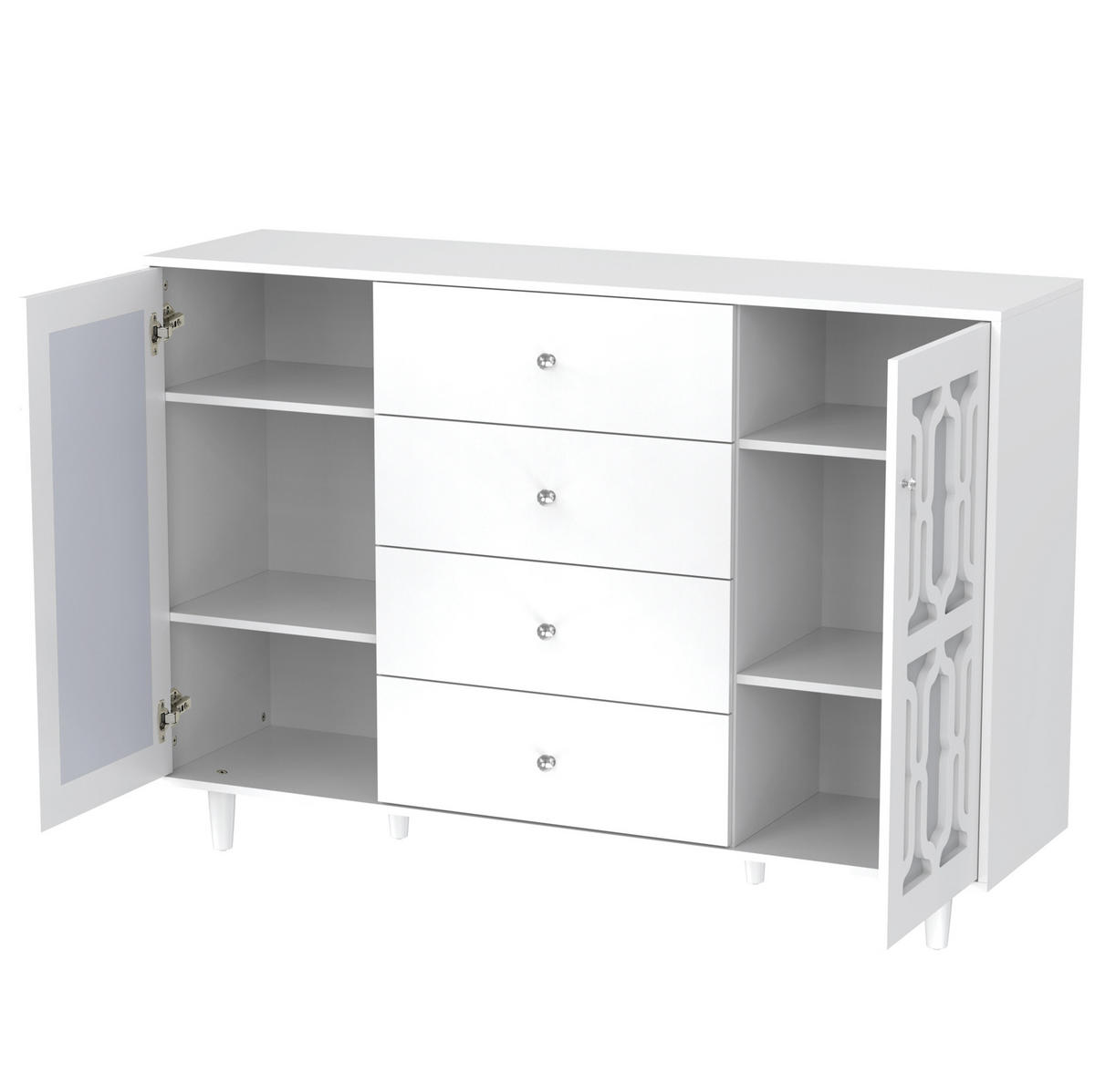 BELA kredenca z zrcalno površino in steklenimi ročaji, 147,5/40/102 cm - bela, leseni material (40/102/147.5cm) - OKMYHOME