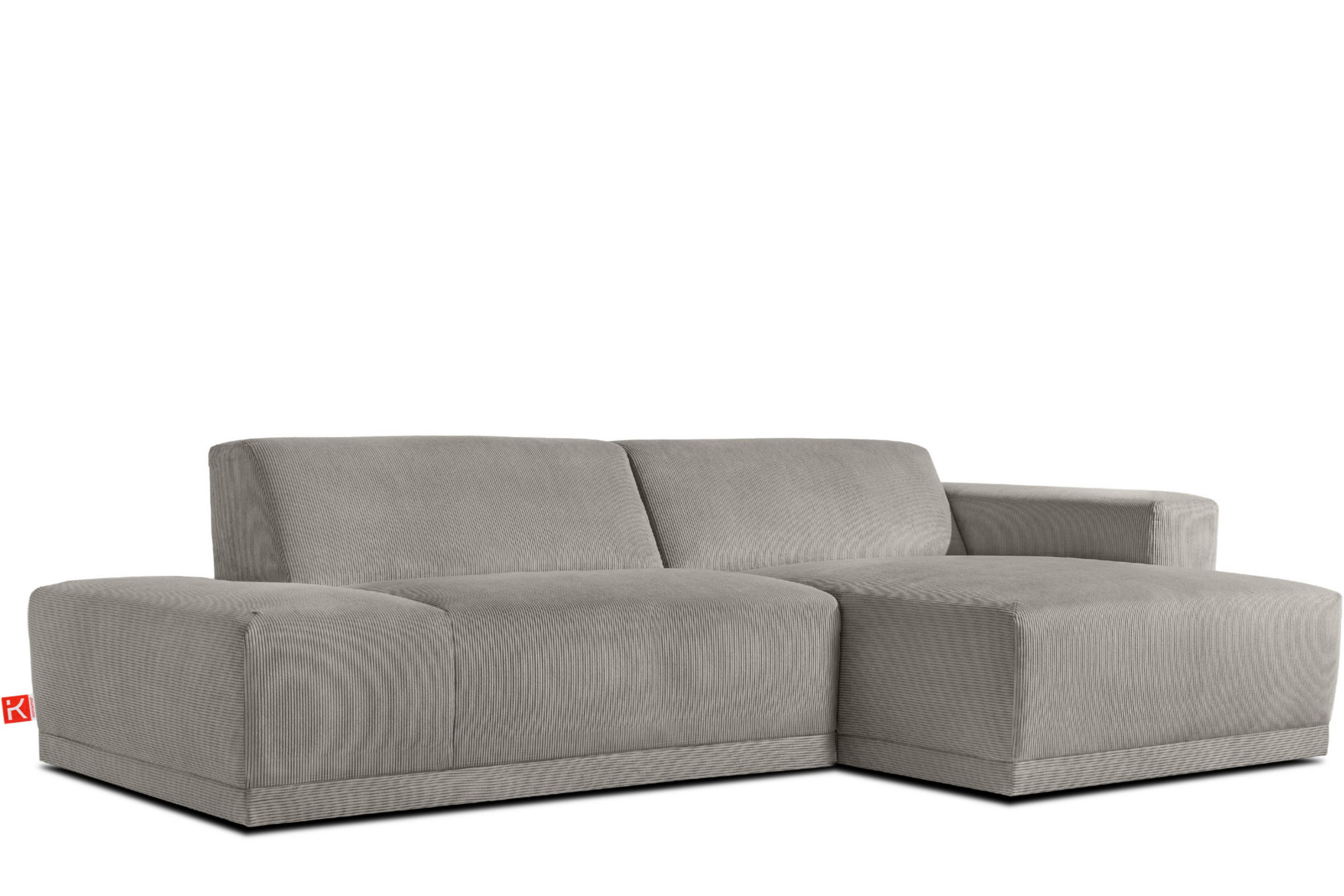 ECKSOFA-RECHTS MUDI in moderner Optik mit hochwertigem Kaltschaum, Cord-Stoff, hellgrau - Hellgrau/Schwarz, Textil (280/160cm) - KONSIMO®