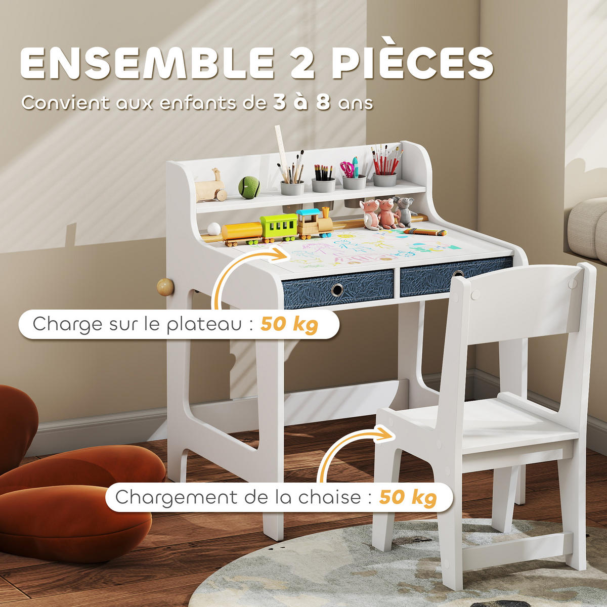 KINDERSCHREIBTISCH DE-17541 Weiß - Weiß, Holzwerkstoff (62.8/73.8/55.6cm) - ComfortXL