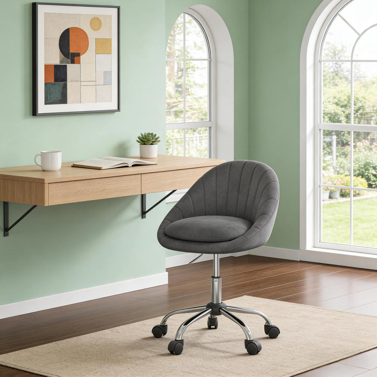 BÜROSTUHL höhenverstellbar drehbar Samt Dark Grey - Dunkelgrau, Metall (52/82/47.5cm) - Meubliv
