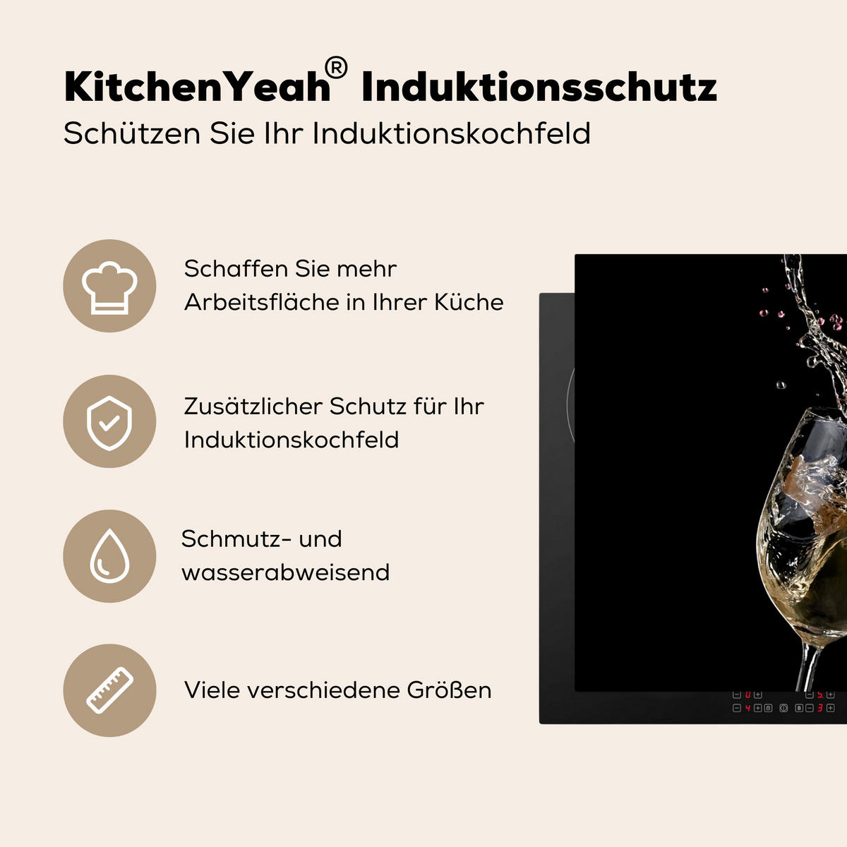 HERDABDECKPLATTE Rotwein - Weißwein - Glas - Schwarz 91x52 cm - Weinrot, Kunststoff (91.2/0.2/52cm) - MuchoWow