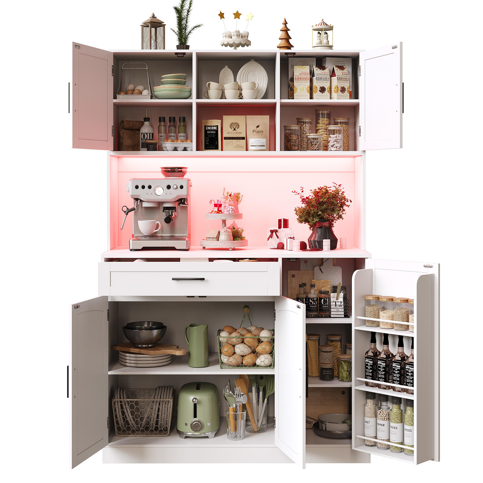 BUFFET 110/38/180 cm weiß aus MDF mit LED und Steckdose - Weiß, Holzwerkstoff (110/180/38cm) - OKWISH