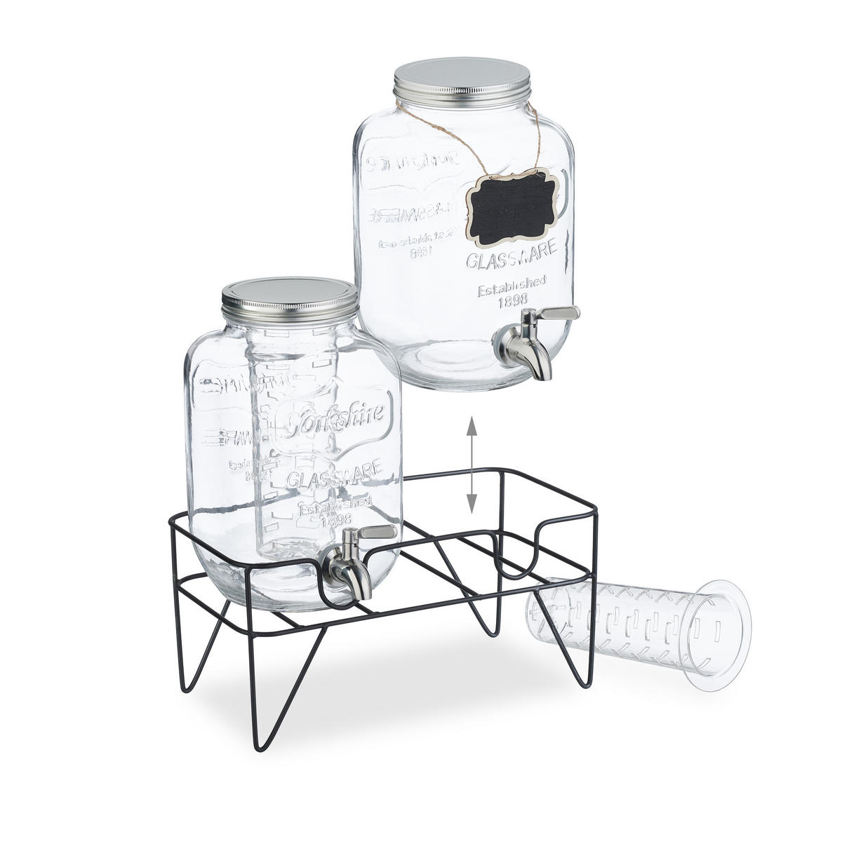 GETRÄNKESPENDER - Transparent, Glas/Metall (4L) - Relaxdays