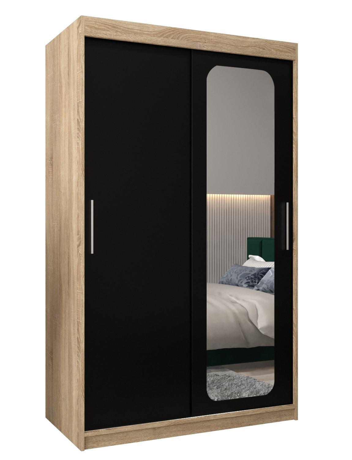 SCHWEBETÜRENSCHRANK 200/120/62 2-türig - Silberfarben/Schwarz, Holz/Kunststoff (120/200/62cm) - Abiks Möbel