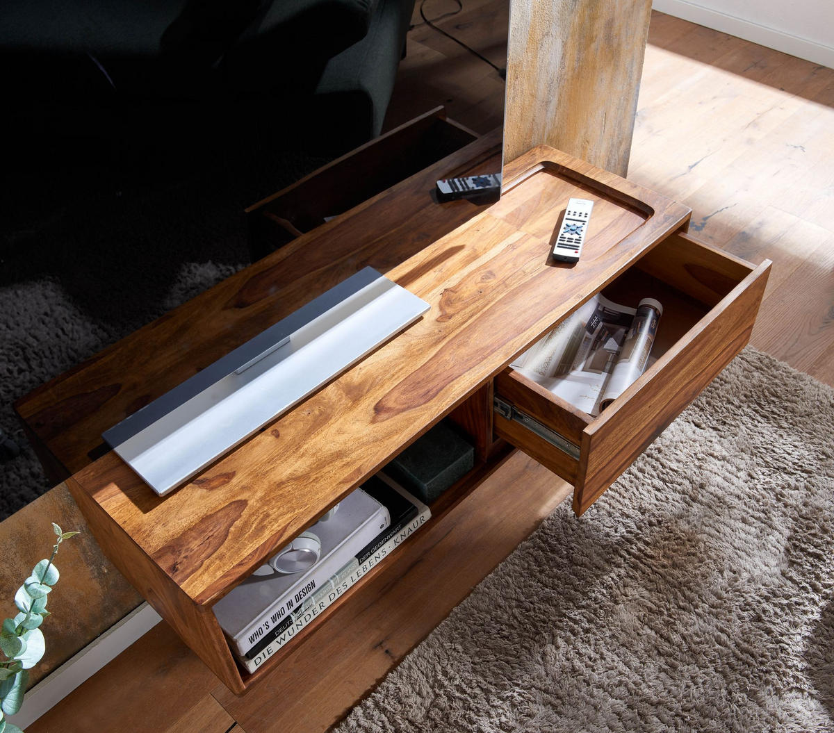 LOWBOARD Hängend Massivholz Modern Stil 108x25x34 cm Braun mit Stauraum - Braun, Holz (108/25/34cm) - KADIMA DESIGN