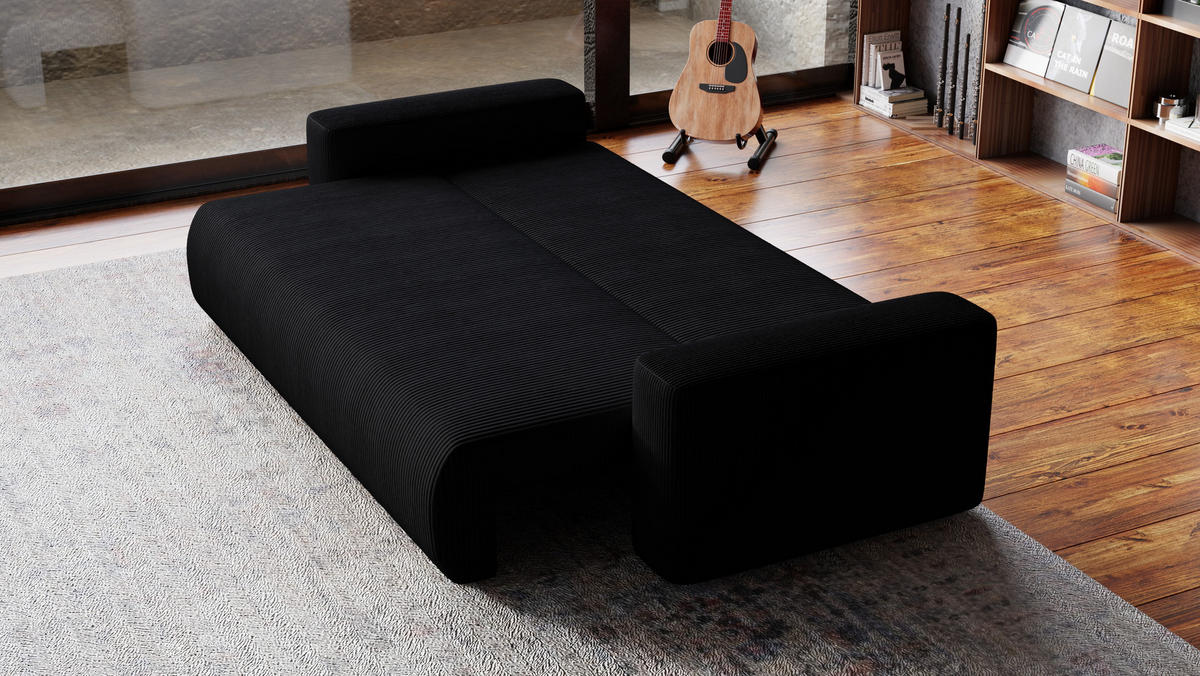 SOFA Bubi mit Bettkasten und Schlaffunktion, Cordstoff - Schwarz, Holzwerkstoff (242/85/95cm)