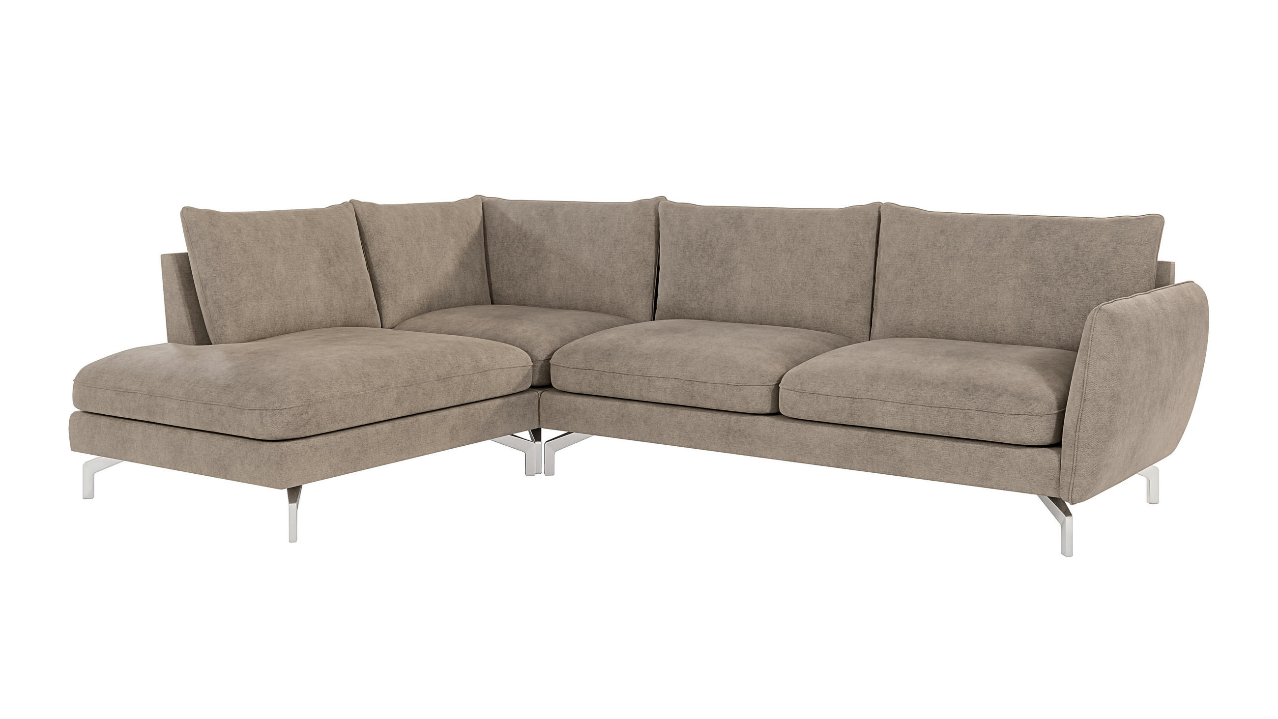ECKSOFA Elou Dunkelbeige Microfaser - Chromfarben/Beige, Holz/Textil (277/200cm) - S-Style Möbel