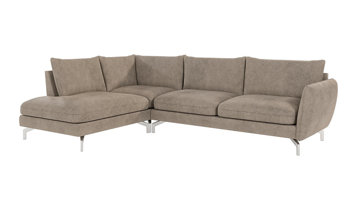 ECKSOFA Elou Dunkelbeige Microfaser - Chromfarben/Beige, Holz/Textil (277/200cm) - S-Style Möbel