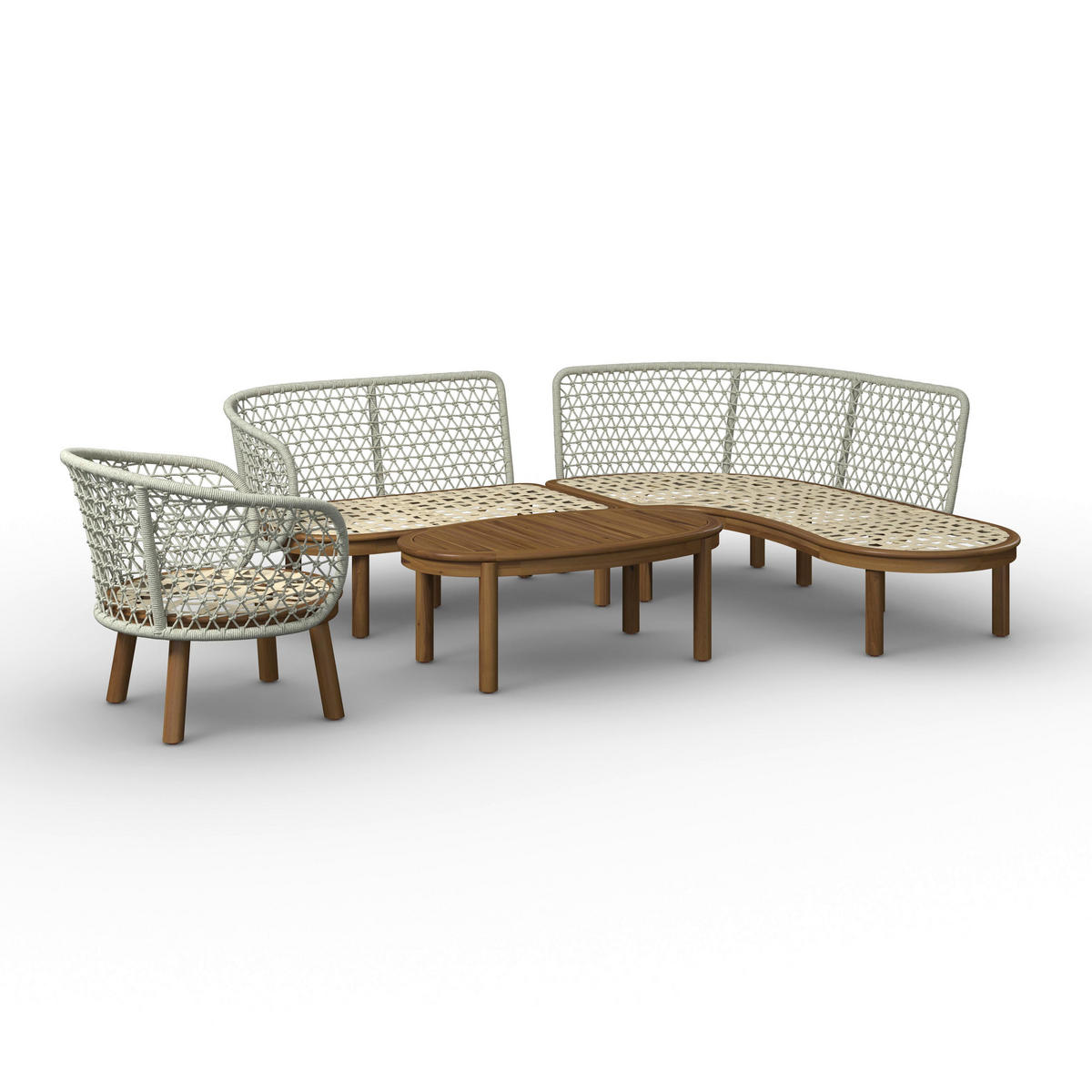 LOUNGEGARNITUR Belaya Weiß/Grau Holz/Outdoorstoff - Grau, Holz