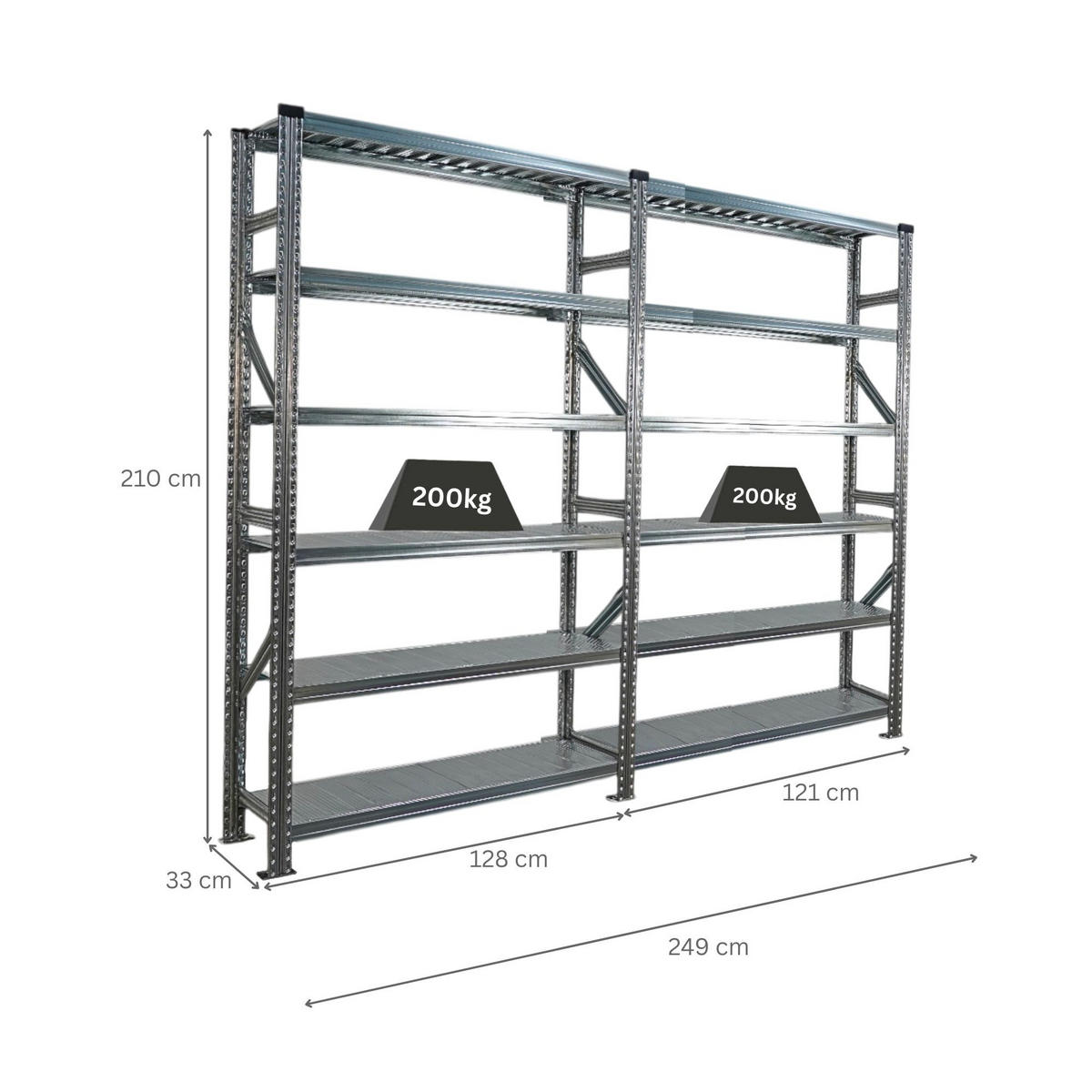 FACHBODENREGAL Proximo Stecksystem 210x240x32cm 6 Ebenen Beidseitig nutzbar Verzinkt - Silberfarben, Metall (240/210/32cm) - PROREGAL
