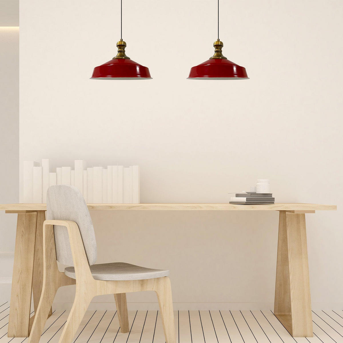 PENDELLEUCHTE Asletl 2 Flammig 40/36 cm - Weiß Hochglanz/Rot, Metall (36/40/28cm) - Bamyum