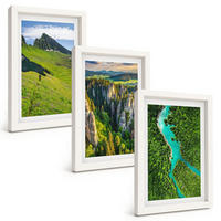 BILDER SET 3er Set - 20x30 cm Weißer Rahmen - Grüne Berge, Flussfelsen - Weiß, Kunststoff (20/30cm) - TULUP