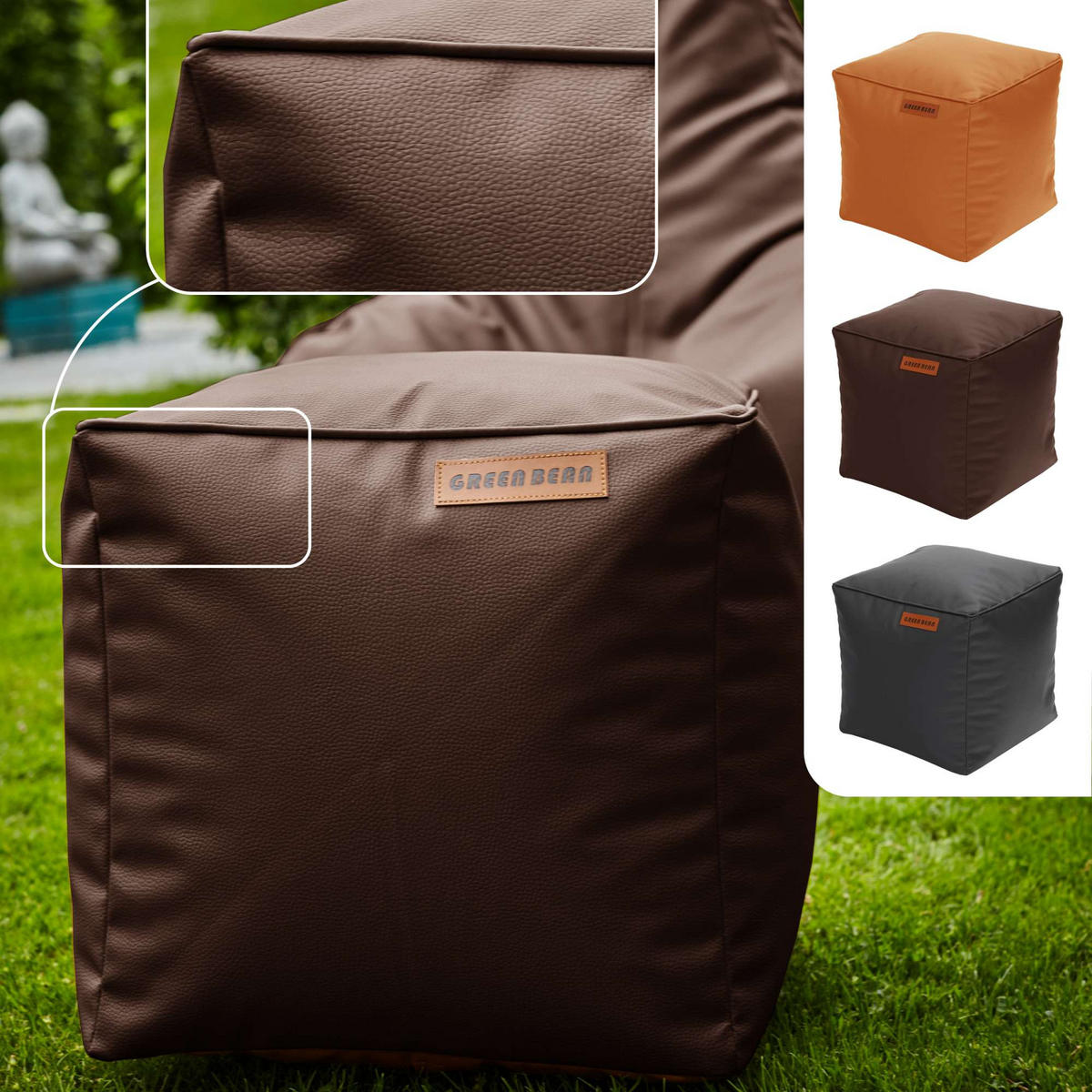 SITZSACK-HOCKER 40x40cm - KUNSTLEDER - Dunkelbraun, Textil (40/40/40cm) - Green Bean