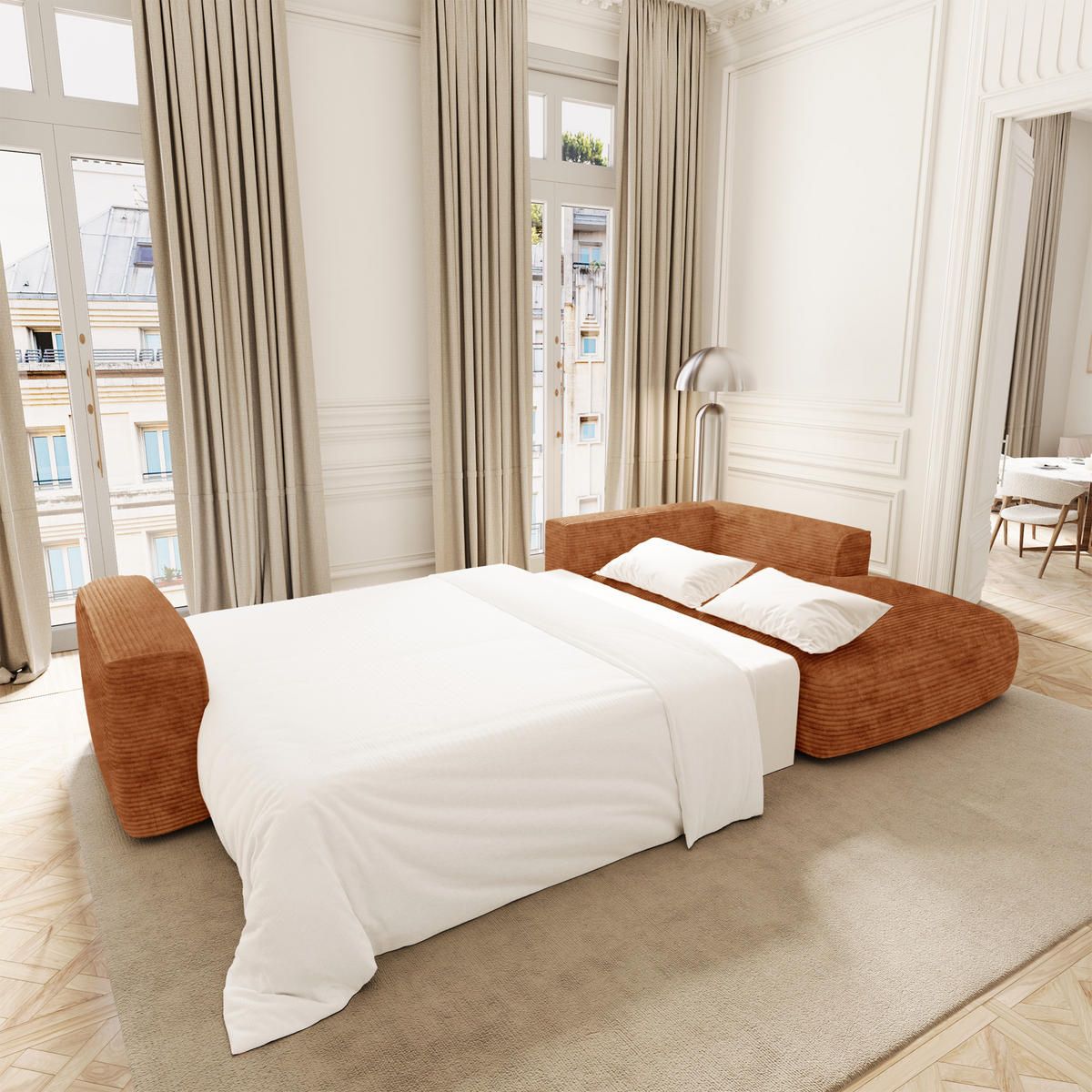 ECKSOFA rechtwinklig COMO Cord Terrakotta 297cm - Dunkelorange/Terracotta, Textil (297/167cm) - Premium Interiors