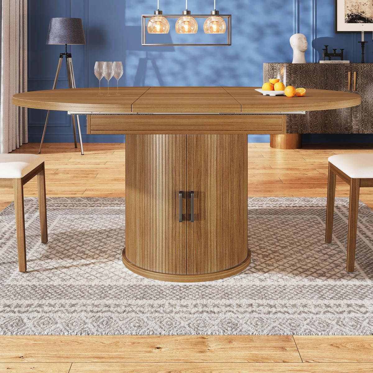 ESSTISCH Ausziehbar Walnuss mit Stauraum 118-158/118/76 cm - Walnussfarben, Holz (118/118/76.8cm) - Oxeza