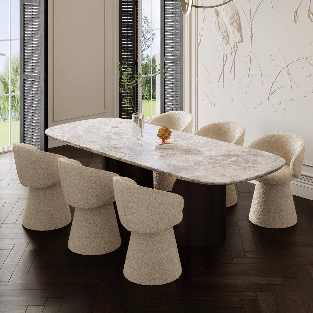 STUHL Bouclé-Stoff Creme 54cm - Creme, Textil (54/77.5/53.5cm) - Sia Home